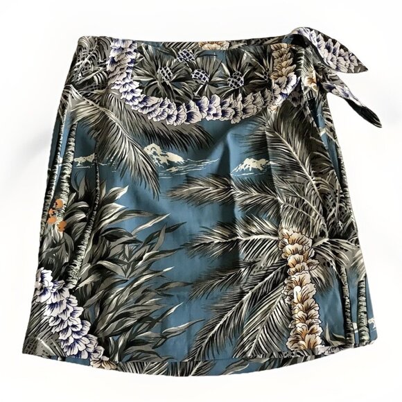 Tiki Classics 100% Silk Wrap Skirt Tropical Print Womens‎ Size Medium Blue Black - Picture 1 of 6